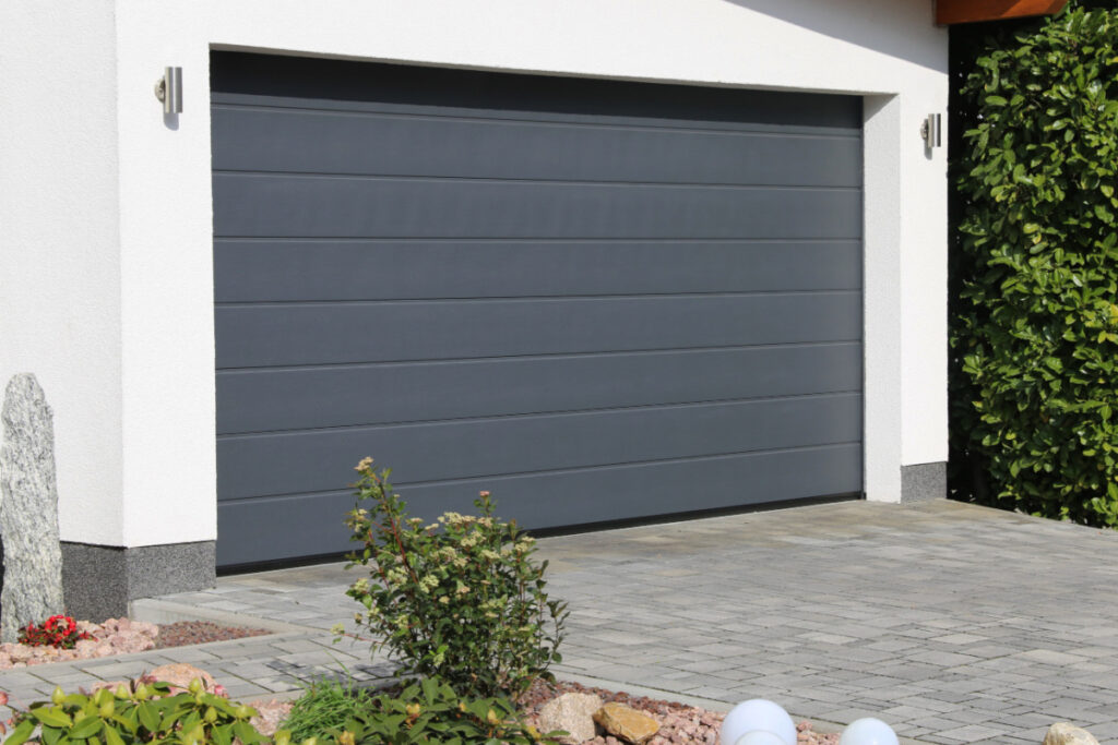 new garage door installed on a modern home